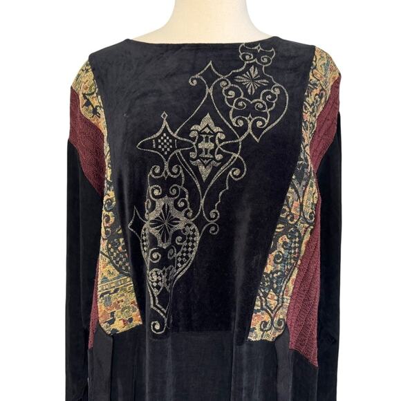 Vintage AHNI Velvet Tapestry Embroidered Maxi Dress ART TO WEAR Plus Size 2 NEW - Picture 4 of 13